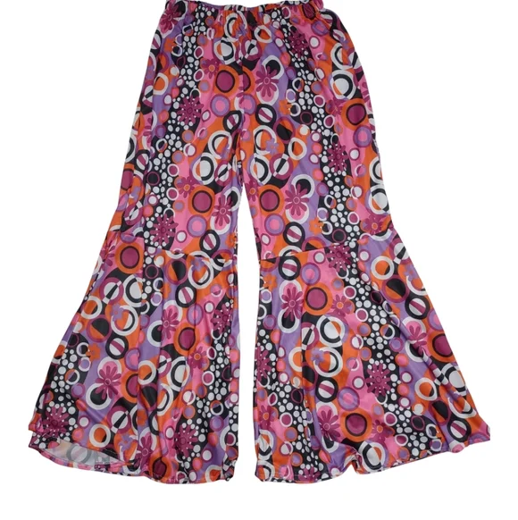 2 Pair Bell Bottom Hippie Pants Women's Floral And Peach Sign Flare Pants - Picture 9 of 11